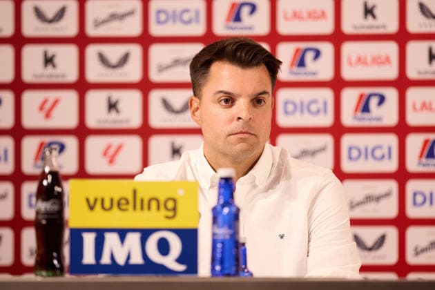New Athletic Club head coach Edin Terzic Director of football Mikel Gonzalez faces the media during the new Athletic Club head coach presentation, Edin Terzic at San Mames on July 7, 2026, in Bilbao, Spain. Bilbao San Mames Basque Country Spain 0013_RLPrsETATH2K26__L1_9473 Copyright: xRicardoxLarreinax