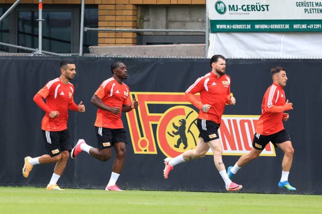 DEU, DFL, 1. FBL, 1.FC Union, Training, 07.07.2026, Stadion Alte Foersterei, Berlin, DEU, DFL, 1. FBL, 1.FC Union, Training, Livan Burcu (1.FC Union Berlin 9), Oliver Burke (1.FC Union Berlin 7), Josip Juranovic (1.FC Union Berlin 18) DFL - regulations prohibit any use of Photographs as image sequences and or quasi-video *** DEU, DFL, 1 FBL, 1 FC Union, Training, July 7, 2026, Alte Foersterei Stadium, Berlin, DEU, DFL, 1 FBL, 1 FC Union, Training, Livan Burcu 1 FC Union Berlin 9, Oliver Burke 1 FC Union Berlin 7, Josip Juranovic 1 FC Union Berlin 18. DFL regulations prohibit any use of photographs as image sequences and or quasi-video. Nordphotox xEngler nph00076