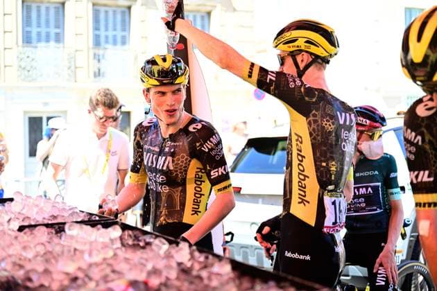 Tour de France 2026 Stage 4 FOIX, FRANCE - JULY 07 : Hagenes Per Strand (NOR) of Team Visma Lease a Bike, Jorgenson Matteo (USA) of Team Visma Lease a Bike during stage 4 of the 113rd edition of Tour de France an UCI World Tour 2.UWT cycling road race stage for Men Elite of 182 km with start in Carcassonne and finish in Foix on July 7, 2026 in Foix, France, 07 07 2026 Foix France  Copyright: xPeterxDexVoechtx