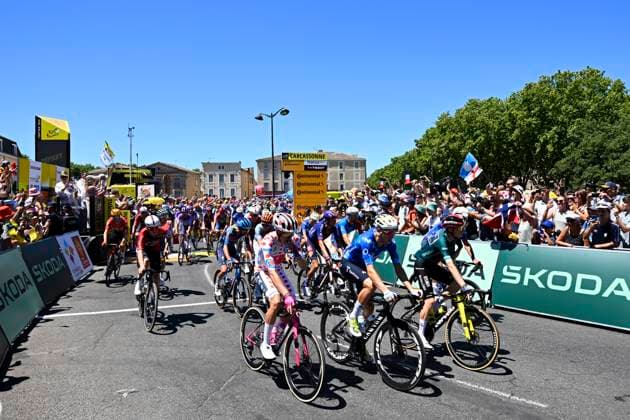Tour de France 2026 Stage 4 FOIX, FRANCE - JULY 07 : illustration picture of the start during stage 4 of the 113rd edition of Tour de France an UCI World Tour 2.UWT cycling road race stage for Men Elite of 182 km with start in Carcassonne and finish in Foix on July 7, 2026 in Foix, France, 07 07 2026 Foix France  Copyright: xTomasxSiskx