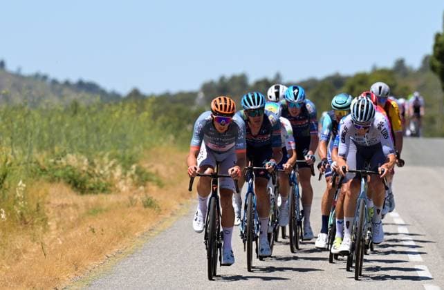 The breakaway group pictured during stage 4 of the 2026 Tour de France cycling race, a stage of 181,9km from Carcassonne to Foix, on Tuesday 07 July 2026. The 113th edition of the Tour de France starts on Saturday 4 July in Barcelona, Spain, and will finish in Paris, France on the 26th of July. DAVIDxPINTENS  x180605078x