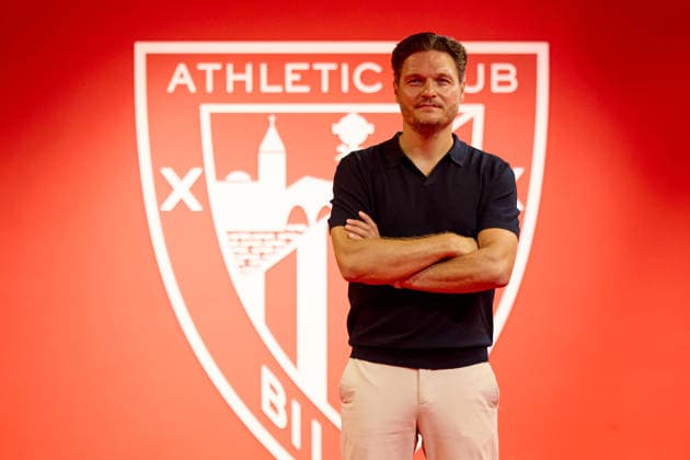 New Athletic Club head coach Edin Terzic Edin Terzic, new head coach of Athletic Club poses in front of the badge of Athletic Club during his presentation at San Mames on July 7, 2026, in Bilbao, Spain. Bilbao San Mames Basque Country Spain 0047_RLPrsETATH2K26__L1_0134 Copyright: xRicardoxLarreinax