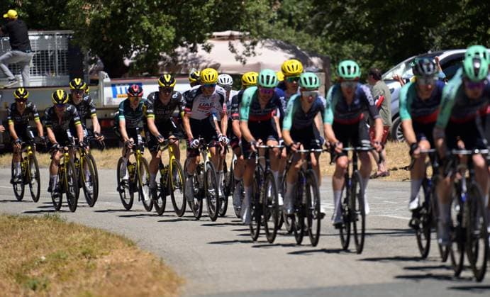 The pack of riders pictured in action during stage 4 of the 2026 Tour de France cycling race, a stage of 181,9km from Carcassonne to Foix, on Tuesday 07 July 2026. The 113th edition of the Tour de France starts on Saturday 4 July in Barcelona, Spain, and will finish in Paris, France on the 26th of July. DAVIDxPINTENS  x180613403x