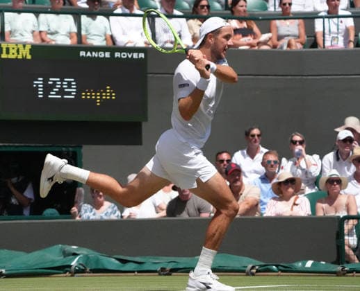 Tennis - 2026 Wimbledon Championships - Day Eight (Week Two) - All England Lawn Tennis & Croquet Club, London - Tuesday 7th July 2026 Court 1 : Mens Singles : Yannik Sinner (ITA) v Jan Lennard Struff (GER) Jan Lennard Struff (GER) COLORSPORT ANDREW COWIE 