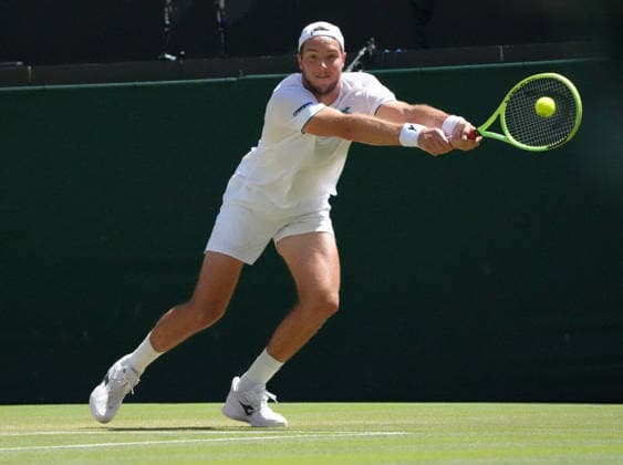 Tennis - 2026 Wimbledon Championships - Day Eight (Week Two) - All England Lawn Tennis & Croquet Club, London - Tuesday 7th July 2026 Court 1 : Mens Singles : Yannik Sinner (ITA) v Jan Lennard Struff (GER) Jan Lennard Struff (GER) COLORSPORT ANDREW COWIE 