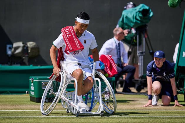 July 7, 2026, London, London, Great Britain: Tokito Oda of Japan on court with an official towel during The Championships Wimbledon , 7.7.2026 in London (All England Lawn Tennis and Croquet Club), Great Britain Wheelchair Tennis 2026: Grand Slam: The Championships Wimbledon: 9th Day: 1st Round: ODA 6:3 6:1 REID  - ZUMAs343 20260707_zsp_s343_044 Copyright: xMathiasxSchulzx