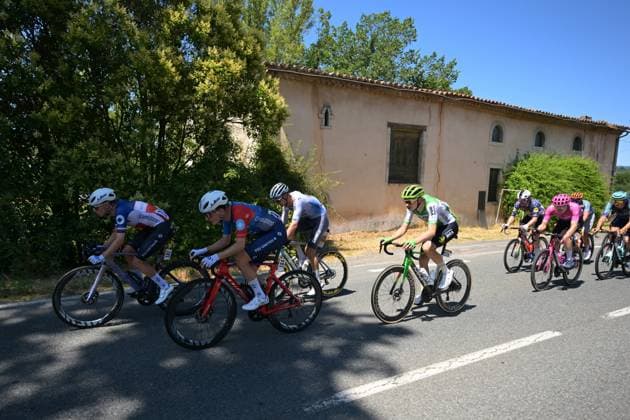 The pack of riders pictured in action during stage 4 of the 2026 Tour de France cycling race, a stage of 181,9km from Carcassonne to Foix, on Tuesday 07 July 2026. The 113th edition of the Tour de France starts on Saturday 4 July in Barcelona, Spain, and will finish in Paris, France on the 26th of July. DAVIDxPINTENS  x180627861x