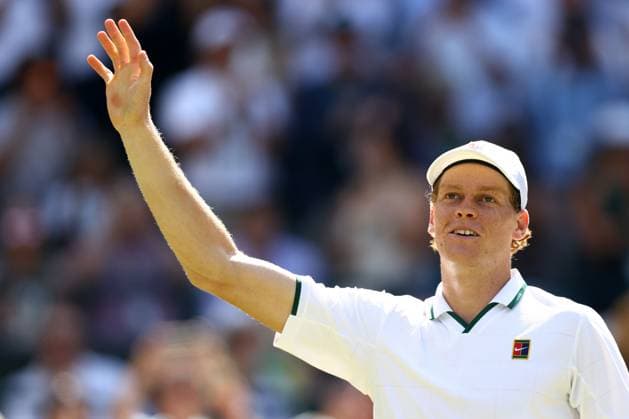 Jannik Sinner celebrates victory in his quarter-final match Wimbledon Tennis Championships, Day 9, The All England Lawn Tennis and Croquet Club, London, UK - 07 Jul 2026London The All England Lawn Tennis and United Kingdom  Copyright: xJamesxMarsh Shutterstockx 16978027ay