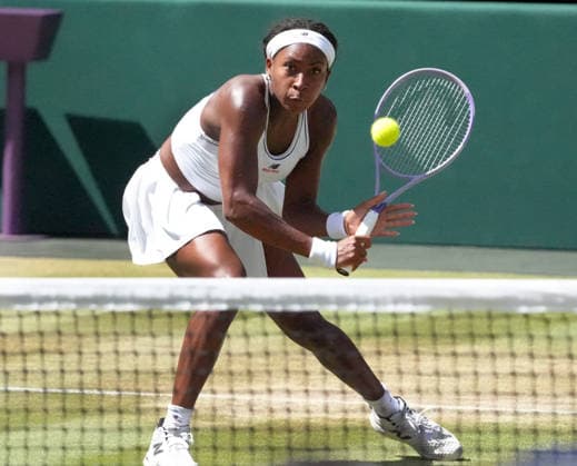 Tennis - 2026 Wimbledon Championships - Day Eight (Week Two) - All England Lawn Tennis & Croquet Club, London - Tuesday 7th July 2026 Center Court : Womens Singles : Jessica Pegula (USA) v Coco Gauff (USA) Coco Gauff (USA) COLORSPORT ANDREW COWIE 