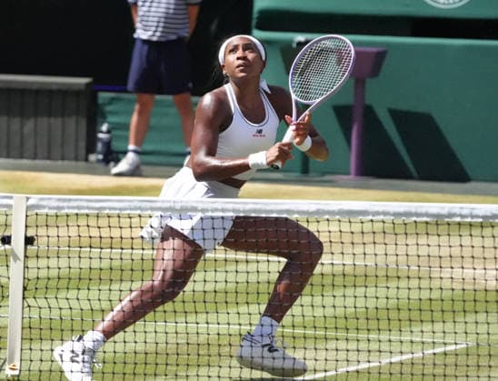 Tennis - 2026 Wimbledon Championships - Day Eight (Week Two) - All England Lawn Tennis & Croquet Club, London - Tuesday 7th July 2026 Center Court : Womens Singles : Jessica Pegula (USA) v Coco Gauff (USA) Coco Gauff (USA) COLORSPORT ANDREW COWIE 