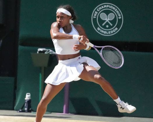 Tennis - 2026 Wimbledon Championships - Day Eight (Week Two) - All England Lawn Tennis & Croquet Club, London - Tuesday 7th July 2026 Center Court : Womens Singles : Jessica Pegula (USA) v Coco Gauff (USA) Coco Gauff (USA) COLORSPORT ANDREW COWIE 