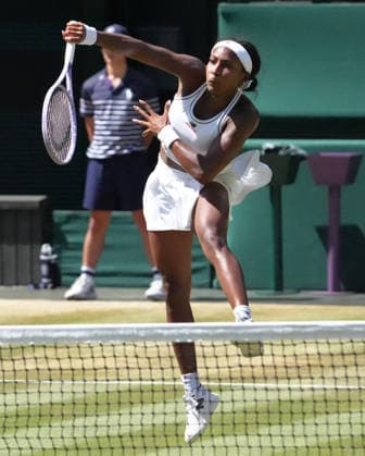 Tennis - 2026 Wimbledon Championships - Day Eight (Week Two) - All England Lawn Tennis & Croquet Club, London - Tuesday 7th July 2026 Center Court : Womens Singles : Jessica Pegula (USA) v Coco Gauff (USA) Coco Gauff (USA) COLORSPORT ANDREW COWIE 