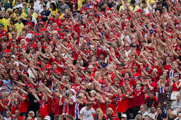 Brazil v Norway - FIFA World Cup, WM, Weltmeisterschaft, Fussball 2026 Fans of Norway show their support during the FIFA World Cup 2026 round of 16 football match between Brazil and Norway. Norway won 2-1 over Brazil. East Rutherford United States Copyright: xNicolòxCampox