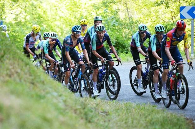 Belgian Jasper Stuyven of Soudal Quick-Step and Belgian Tiesj Benoot of Decathlon CMA CGM Team pictured in action during stage 4 of the 2026 Tour de France cycling race, a stage of 181,9km from Carcassonne to Foix, on Tuesday 07 July 2026. The 113th edition of the Tour de France starts on Saturday 4 July in Barcelona, Spain, and will finish in Paris, France on the 26th of July. DAVIDxPINTENS  x180635622x