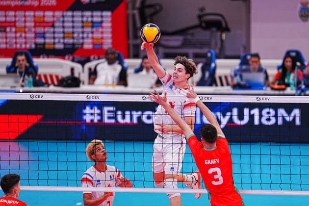 IPA86475163 - France vs. Bulgaria during the CEV U18 European Championship, EM, Europameisterschaft July 7, 2026, in Cisterna (Italy) during the U18 Volleyball European Championship—France vs. Bulgaria, CEV Eurovolley Men s match in Cisterna, Italy, July 7, 2026  Copyright: xLuigixMariani IPAxSportx xx 86475163