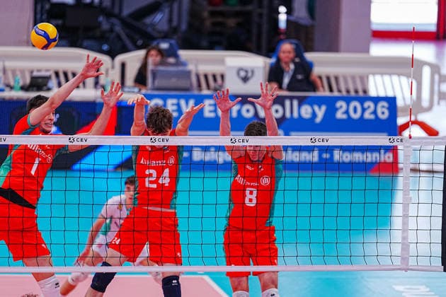 IPA86475166 - France vs. Bulgaria during the CEV U18 European Championship, EM, Europameisterschaft July 7, 2026, in Cisterna (Italy) during the U18 Volleyball European Championship—France vs. Bulgaria, CEV Eurovolley Men s match in Cisterna, Italy, July 7, 2026  Copyright: xLuigixMariani IPAxSportx xx 86475166
