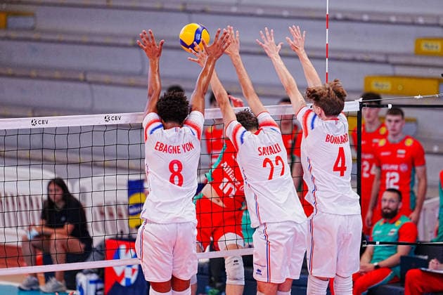 IPA86475143 - France vs. Bulgaria during the CEV U18 European Championship, EM, Europameisterschaft July 7, 2026, in Cisterna (Italy) during the U18 Volleyball European Championship—France vs. Bulgaria, CEV Eurovolley Men s match in Cisterna, Italy, July 7, 2026  Copyright: xLuigixMariani IPAxSportx xx 86475143