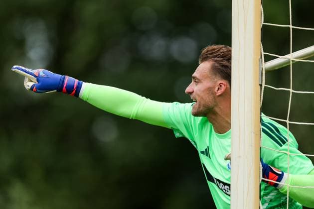 HAAKSBERGEN , 07-07-2026 , Ontmoetingspark De Greune , season 2026 2027 , Dutch pre-season football , friendly match between FC Utrecht and Apollon FC , picture shows Apollon FC goalkeeper Peter Leeuwenburgh Utrecht - Apollon  x204909375x Copyright: