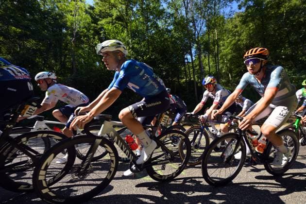 The leading group pictured in action during stage 4 of the 2026 Tour de France cycling race, a stage of 181,9km from Carcassonne to Foix, on Tuesday 07 July 2026. The 113th edition of the Tour de France starts on Saturday 4 July in Barcelona, Spain, and will finish in Paris, France on the 26th of July. DAVIDxPINTENS  x180638332x