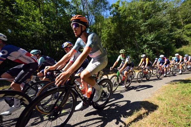 The leading group pictured in action during stage 4 of the 2026 Tour de France cycling race, a stage of 181,9km from Carcassonne to Foix, on Tuesday 07 July 2026. The 113th edition of the Tour de France starts on Saturday 4 July in Barcelona, Spain, and will finish in Paris, France on the 26th of July. DAVIDxPINTENS  x180638731x