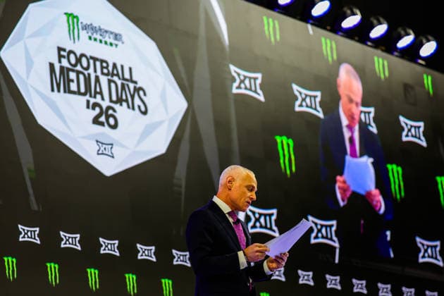 July 7, 2026, Frisco, Texas, USA: FRISCO, TX : BIG 12 commissioner Brent Yorkman addresses the media at the beginning of the 2026 Monster Energy Big 12 Football Media Day at the Ford Center in Frisco on Tuesday morning. Frisco USA - ZUMAm257 20260707_zsp_m257_013 Copyright: xBrianxMcLeanx