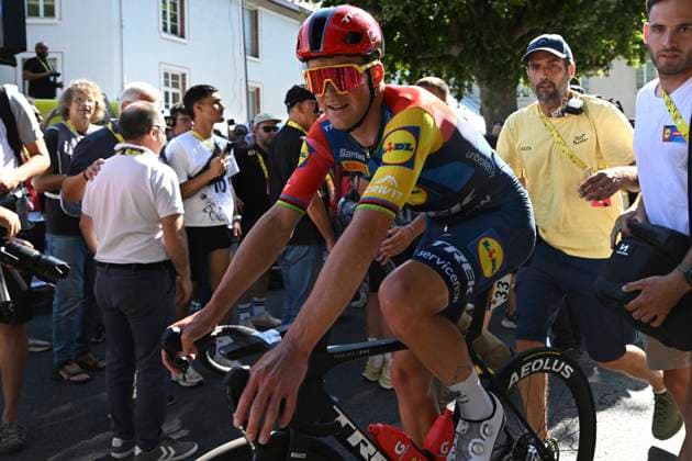 Tour de France 2026 Stage 4 FOIX, FRANCE - JULY 07 : Pedersen Mads (DEN) of Lidl - Trek celebrates the victoryduring stage 4 of the 113rd edition of Tour de France an UCI World Tour 2.UWT cycling road race stage for Men Elite of 182 km with start in Carcassonne and finish in Foix on July 7, 2026 in Foix, France, 07 07 2026 Foix France  Copyright: xSzymonxGruchalskix