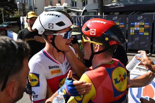 Tour de France 2026 Stage 4 FOIX, FRANCE - JULY 07 : Pedersen Mads (DEN) of Lidl - Trek celebrates the victoryduring stage 4 of the 113rd edition of Tour de France an UCI World Tour 2.UWT cycling road race stage for Men Elite of 182 km with start in Carcassonne and finish in Foix on July 7, 2026 in Foix, France, 07 07 2026 Foix France  Copyright: xSzymonxGruchalskix