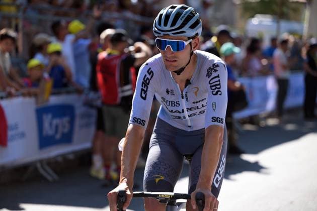 Belgian Brent Van Moer of Pinarello-Q36.5 Pro Cycling Team crosses the finish line of stage 4 of the 2026 Tour de France cycling race, a stage of 181,9km from Carcassonne to Foix, on Tuesday 07 July 2026. The 113th edition of the Tour de France starts on Saturday 4 July in Barcelona, Spain, and will finish in Paris, France on the 26th of July. DAVIDxPINTENS  x180646147x