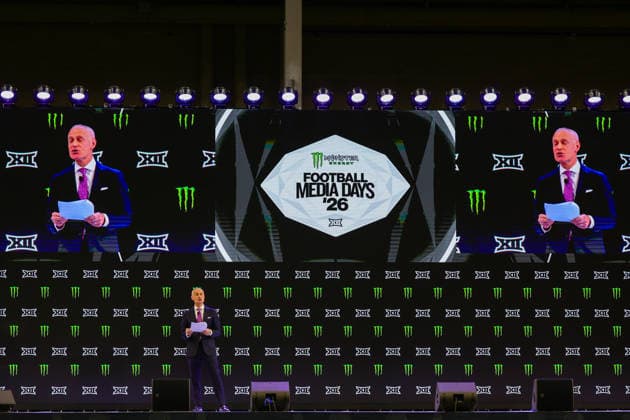 July 7, 2026, Frisco, Texas, USA: FRISCO, TX : BIG 12 commissioner Brent Yorkman addresses the media at the beginning of the 2026 Monster Energy Big 12 Football Media Day at the Ford Center in Frisco on Tuesday morning. Big 12 Commissioner BRENT YORKMAN Addresses The Media  - ZUMAm257 20260707_zsp_m257_020 Copyright: xBrianxMcLeanx