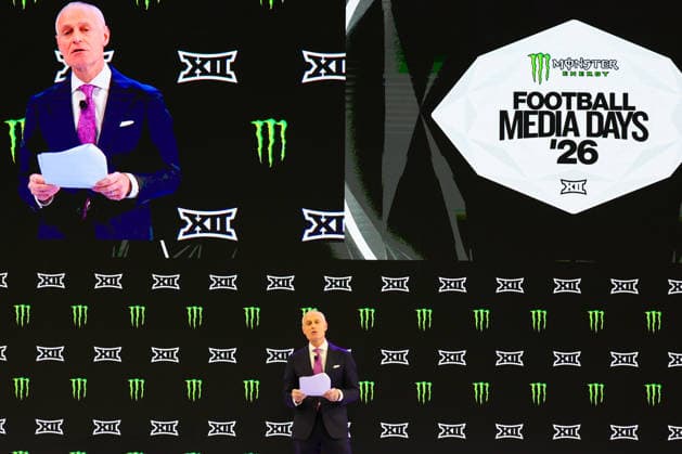 July 7, 2026, Frisco, Texas, USA: FRISCO, TX : BIG 12 commissioner Brent Yorkman addresses the media at the beginning of the 2026 Monster Energy Big 12 Football Media Day at the Ford Center in Frisco on Tuesday morning. Big 12 Commissioner BRENT YORKMAN Addresses The Media  - ZUMAm257 20260707_zsp_m257_021 Copyright: xBrianxMcLeanx