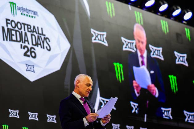 July 7, 2026, Frisco, Texas, USA: FRISCO, TX : BIG 12 commissioner Brent Yorkman addresses the media at the beginning of the 2026 Monster Energy Big 12 Football Media Day at the Ford Center in Frisco on Tuesday morning. Big 12 Commissioner BRENT YORKMAN Addresses The Media  - ZUMAm257 20260707_zsp_m257_030 Copyright: xBrianxMcLeanx