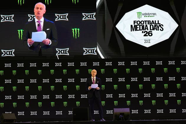 July 7, 2026, Frisco, Texas, USA: FRISCO, TX : BIG 12 commissioner Brent Yorkman addresses the media at the beginning of the 2026 Monster Energy Big 12 Football Media Day at the Ford Center in Frisco on Tuesday morning. Big 12 Commissioner BRENT YORKMAN Addresses The Media  - ZUMAm257 20260707_zsp_m257_031 Copyright: xBrianxMcLeanx