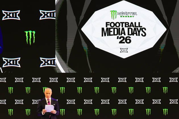 July 7, 2026, Frisco, Texas, USA: FRISCO, TX : BIG 12 commissioner Brent Yorkman addresses the media at the beginning of the 2026 Monster Energy Big 12 Football Media Day at the Ford Center in Frisco on Tuesday morning. Frisco USA - ZUMAm257 20260707_zsp_m257_026 Copyright: xBrianxMcLeanx
