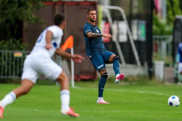 HAAKSBERGEN , 07-07-2026 , Ontmoetingspark De Greune , season 2026 2027 , Dutch pre-season football , friendly match between FC Utrecht and Apollon FC , picture shows FC Utrecht player Mike Eerdhuijzen passes the ball Utrecht - Apollon  x204909969x Copyright: