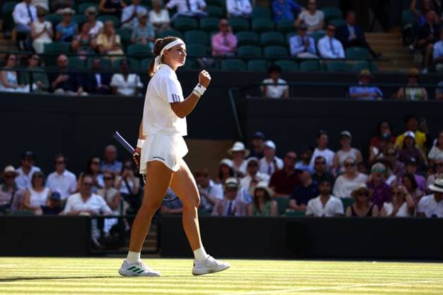 Karolina Muchova celebrates during her quarter-final match Wimbledon Tennis Championships, Day 9, The All England Lawn Tennis and Croquet Club, London, UK - 07 Jul 2026London The All England Lawn Tennis and United Kingdom  Copyright: xKieranxMcManus Shutterstockx 16978030bi