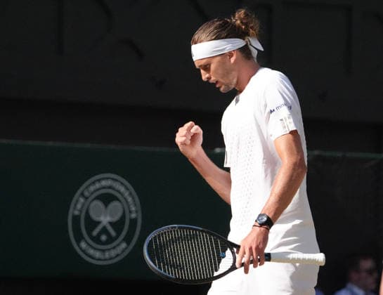 Tennis - 2026 Wimbledon Championships - Day Eight (Week Two) - All England Lawn Tennis & Croquet Club, London - Tuesday 7th July 2026 Center Court : Mens Singles : JJiri Lehecka (CZE) v Alexander Zverev (GER) Alexander Zverev (GER) COLORSPORT ANDREW COWIE 
