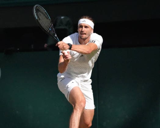 Tennis - 2026 Wimbledon Championships - Day Eight (Week Two) - All England Lawn Tennis & Croquet Club, London - Tuesday 7th July 2026 Center Court : Mens Singles : JJiri Lehecka (CZE) v Alexander Zverev (GER) Alexander Zverev (GER) COLORSPORT ANDREW COWIE 