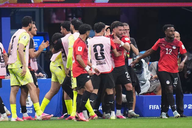 July 7, 2026, Atlanta, Georgia, United States: Yasser Ibrahim of Egypy celebrates after scoring his team s first goal with teammates during the FIFA World Cup, WM, Weltmeisterschaft, Fussball 2026 Round of 16 match between Argentina and Egypt at Atlanta Stadium on July 07, 2026 in Atlanta, Georgia. Argentina V Egypt: Round Of 16 - FIFA World Cup 2026  - ZUMAa181 20260707_zaa_a181_013 Copyright: xJosexBretonx