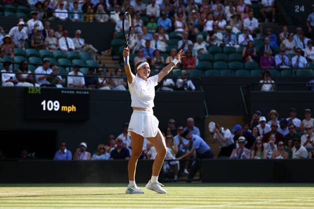 Karolina Muchova celebrates winning her quarter-final match Wimbledon Tennis Championships, Day 9, The All England Lawn Tennis and Croquet Club, London, UK - 07 Jul 2026London The All England Lawn Tennis and United Kingdom  Copyright: xKieranxMcManus Shutterstockx 16978030ci