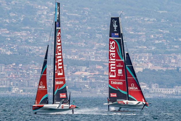 Emirates Team New Zealand and Prada Luna Rossa Test AC40s in Naples The two AC40 yachts of Emirates Team New Zealand and Prada Luna Rossa took part in a test sailing session in the Gulf of Naples ahead of the America™s Cup qualifiers scheduled for September. The training session allowed both crews to fine-tune their boats and sailing strategies while offering spectators a preview of the high-performance foiling yachts that will compete in one of the world s most prestigious sailing events. _BPH9803 Copyright: xAntonioxBalascox