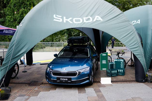 CYCLING - Oesterreich Rundfahrt 2026 GRAZ,AUSTRIA,07.JUL.26 - CYCLING - Tour of Austria, team presentation. Image shows a feature of the skoda tent.  GEPAxpictures xJamesxDoak