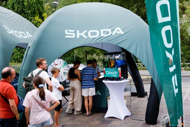 CYCLING - Oesterreich Rundfahrt 2026 GRAZ,AUSTRIA,07.JUL.26 - CYCLING - Tour of Austria, team presentation. Image shows a feature of the skoda tent.  GEPAxpictures xJamesxDoak