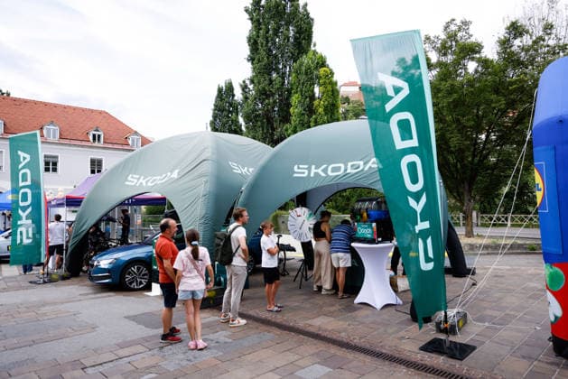 CYCLING - Oesterreich Rundfahrt 2026 GRAZ,AUSTRIA,07.JUL.26 - CYCLING - Tour of Austria, team presentation. Image shows a feature of the skoda tent.  GEPAxpictures xJamesxDoak