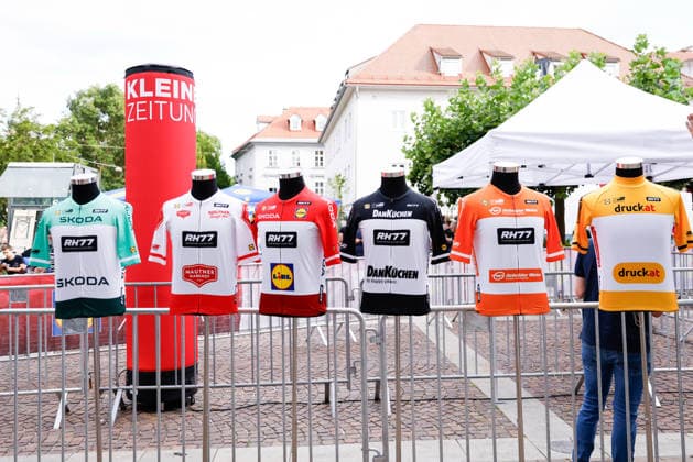 CYCLING - Oesterreich Rundfahrt 2026 GRAZ,AUSTRIA,07.JUL.26 - CYCLING - Tour of Austria, team presentation. Image shows a feature of cycling jerseys.  GEPAxpictures xJamesxDoak