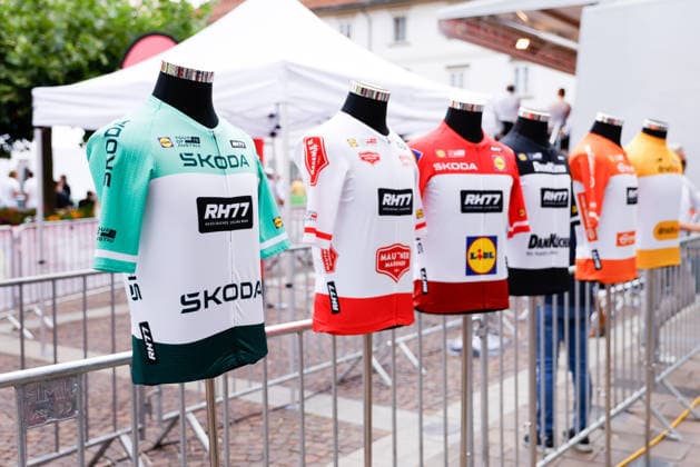 CYCLING - Oesterreich Rundfahrt 2026 GRAZ,AUSTRIA,07.JUL.26 - CYCLING - Tour of Austria, team presentation. Image shows a feature of cycling jerseys.  GEPAxpictures xJamesxDoak