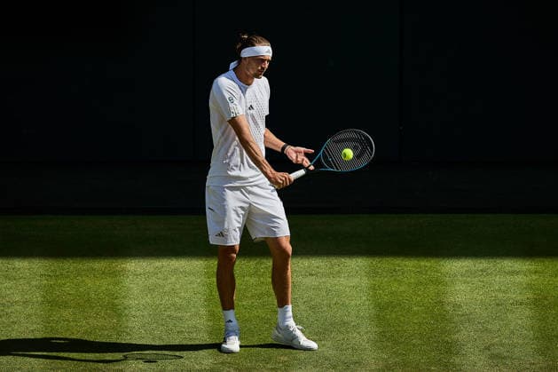 July 7, 2026, London, London, Great Britain: returns with backhand during The Championships Wimbledon , 7.7.2026 in London (All England Lawn Tennis and Croquet Club), Great Britain Tennis 2026: Grand Slam: The Championships Wimbledon: 9th Day: 4th Round: ZVEREV 6:4 7:5 3:6 7:6 LEHECHKA  - ZUMAs343 20260707_zsp_s343_086 Copyright: xMathiasxSchulzx