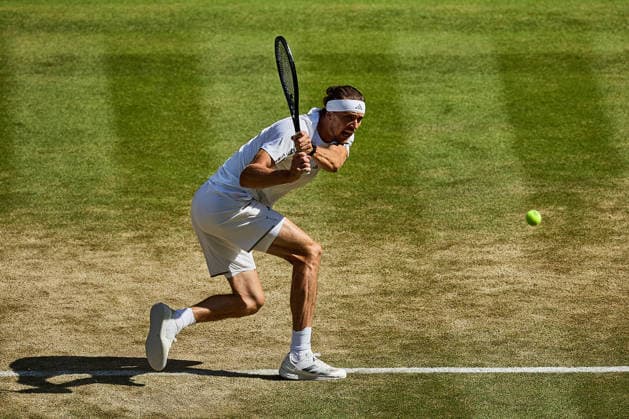 July 7, 2026, London, London, Great Britain: returns with backhand during The Championships Wimbledon , 7.7.2026 in London (All England Lawn Tennis and Croquet Club), Great Britain Tennis 2026: Grand Slam: The Championships Wimbledon: 9th Day: 4th Round: ZVEREV 6:4 7:5 3:6 7:6 LEHECHKA  - ZUMAs343 20260707_zsp_s343_089 Copyright: xMathiasxSchulzx