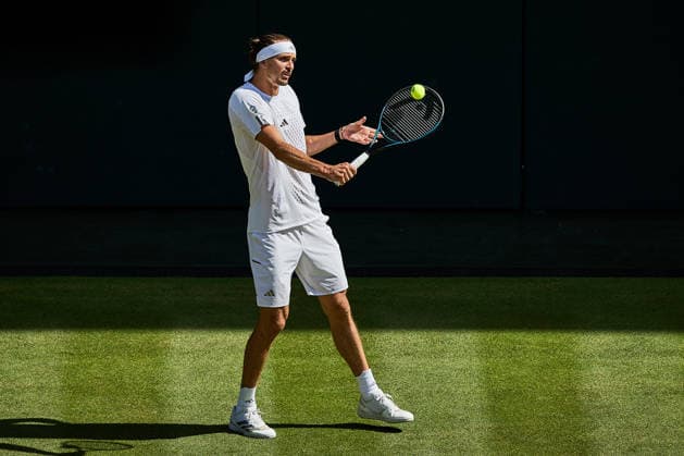 July 7, 2026, London, London, Great Britain: returns with backhand during The Championships Wimbledon , 7.7.2026 in London (All England Lawn Tennis and Croquet Club), Great Britain Tennis 2026: Grand Slam: The Championships Wimbledon: 9th Day: 4th Round: ZVEREV 6:4 7:5 3:6 7:6 LEHECHKA  - ZUMAs343 20260707_zsp_s343_088 Copyright: xMathiasxSchulzx