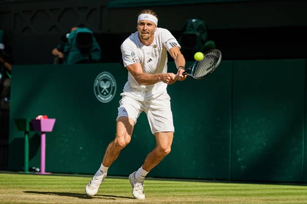 July 7, 2026, London, London, Great Britain: returns with backhand during The Championships Wimbledon , 7.7.2026 in London (All England Lawn Tennis and Croquet Club), Great Britain Tennis 2026: Grand Slam: The Championships Wimbledon: 9th Day: 4th Round: ZVEREV 6:4 7:5 3:6 7:6 LEHECHKA  - ZUMAs343 20260707_zsp_s343_092 Copyright: xMathiasxSchulzx
