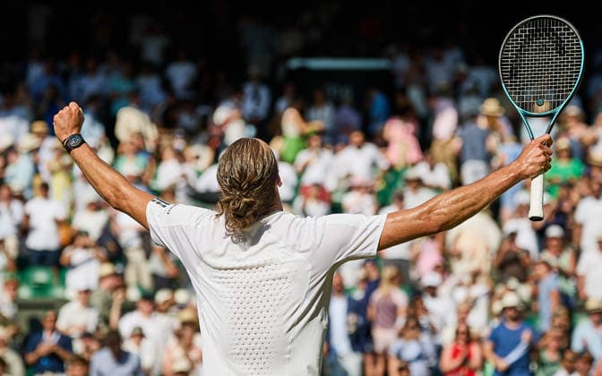 July 7, 2026, London, London, Great Britain: celebrates the win of the match during The Championships Wimbledon , 7.7.2026 in London (All England Lawn Tennis and Croquet Club), Great Britain Tennis 2026: Grand Slam: The Championships Wimbledon: 9th Day: 4th Round: ZVEREV 6:4 7:5 3:6 7:6 LEHECHKA  - ZUMAs343 20260707_zsp_s343_093 Copyright: xMathiasxSchulzx